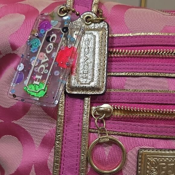 Coach RARE Poppy Pink/Gold Tote Bag - Picture 4 of 16